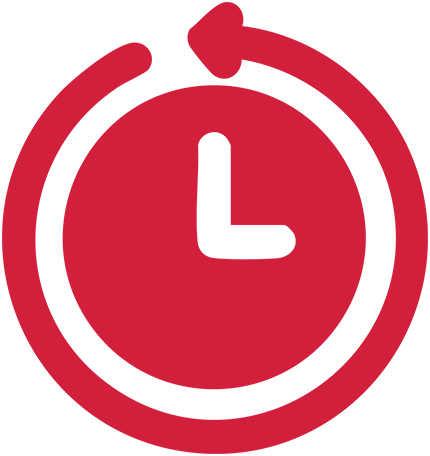 Stopwatch icon with CalcMenu, representing reduced admin time by automating tasks.